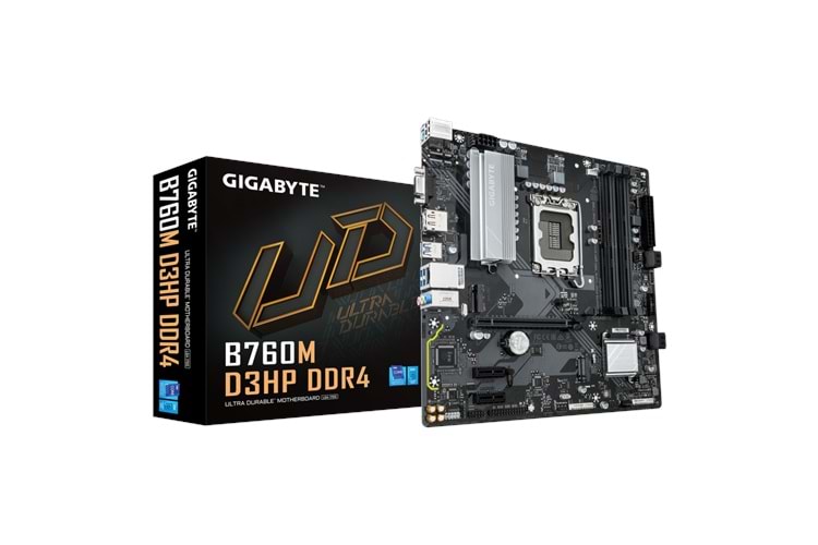 GIGABYTE B760M D3HP DDR4, 4xDDR4, 2xM.2, DP, HDMI, VGA, 12-13.14.Nesil, LGA1700 Soket, Anakart