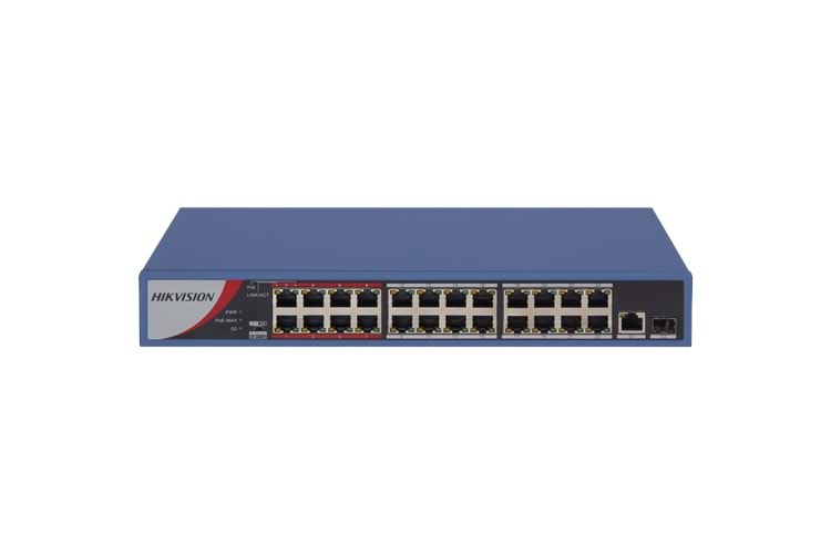 HIKVISION DS-3E0326P-E/M(B), 24 Port, MegaBit, PoE 250W, 1 Port GigaBit Uplink, 1 Port GigaBit SFP, Yönetilemez, Rack Mount Switch