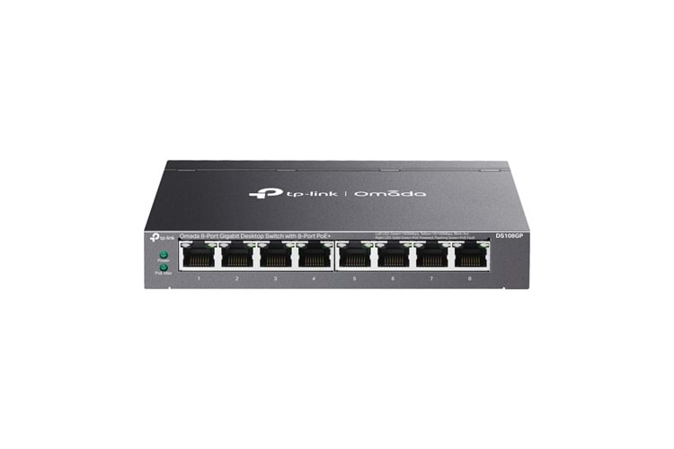 OMADA DS108GP, 8 Port Gigabit, 8 Port Gigabit PoE+, 65W, Yönetilemez, Masaüstü/Vesa Metal Kasa Sessiz Switch