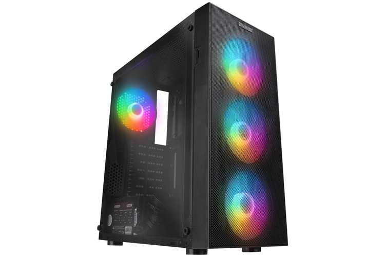 EVEREST FACED-V5, Mesh, 600W, 4x12cm Sabit Rainbow Fan, Temperli Cam Yan Panel, ATX, GAMING KASA