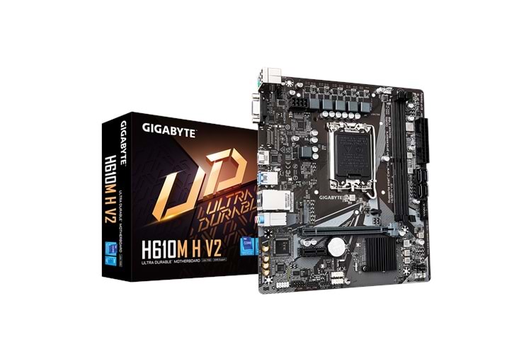 GIGABYTE H610M H V2, rev.1.0, 5600MHz, 2xDDR5, M.2, D-SUB, HDMI, 12-13.14.Nesil, LGA1700 Soket, Anakart