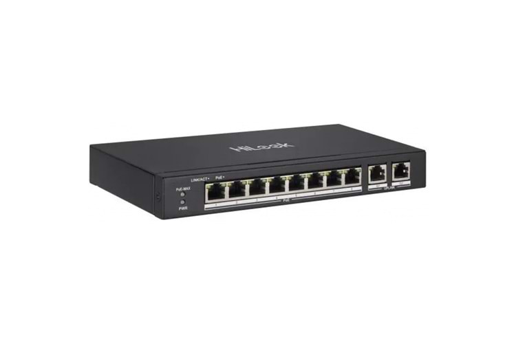 HILOOK NS-0310P-60(B), 8Port, Megabit, PoE 60W, 2 Port Gigabit Uplink, Long Range 250Metre, Yönetilemez, Masaüstü Switch