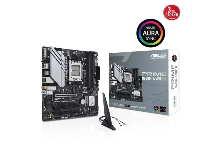 ASUS PRIME B650M-A WIFI II, 4xDDR5, 2x M.2, D-SUB, HDMI, DP, Wi-Fi 6, Bluetooth v5.2, AM5 Soket GAMING Anakart