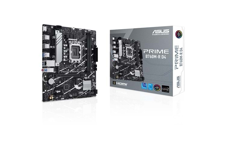 ASUS PRIME B760M-R D4, 2xDDR4, 2x M.2, HDMI, 12-13-14.Nesil, LGA1700 Soket, Anakart