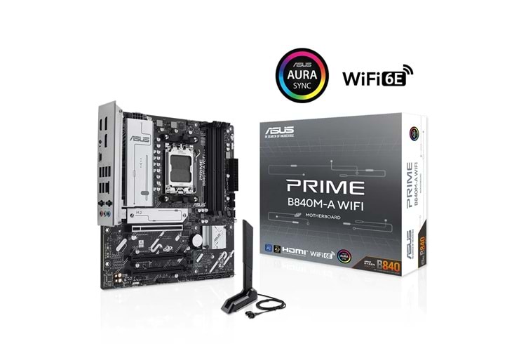 ASUS PRIME B840M-A WIFI, 4xDDR5, 3x M.2, HDMI, 2x DP, Type-C, WI-FI 6E, Bluetooth 5.3, AM5 Soket GAMING Anakart