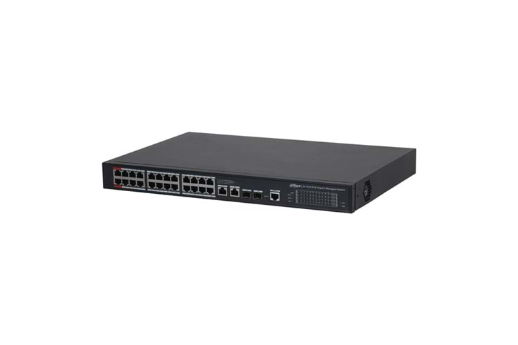 DAHUA S4228-24GT-360, 24 Port, Gigabit, PoE 365W, 2 Port GigaBit Uplink, 2 Port Gigabit Combo SFP, Longe Range 250Mt, Cloud Yönetilebilir, Switch