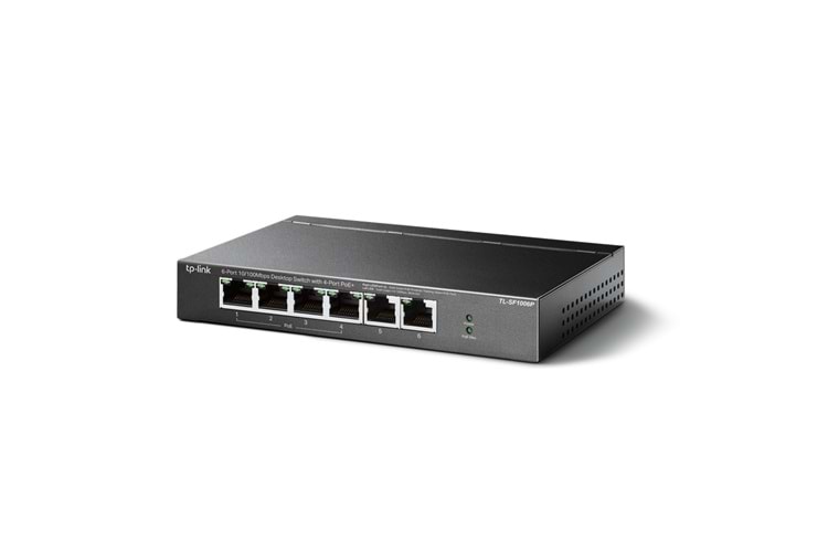 TP-LINK TL-SF1006P, 6 Port, MegaBit, 4 Port PoE 67W, Yönetilemez, Metal Kasalı Switch