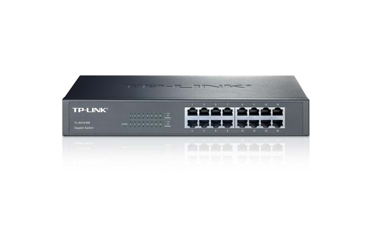 TP-LINK TL-SG1016D, 16 Port, GigaBit, Yönetilemez, Metal Kasa, Rackmount Switch
