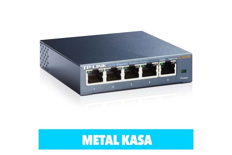 TP-LINK TL-SG105, 5 Port, GigaBit, Yönetilemez, Metal Kasa, Masaüstü Switch